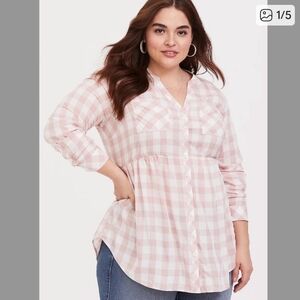 Torrid 2x Pink Babydoll Twill Button-Front Tunic Blouse Top